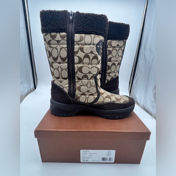 Coach Brown Signature Sonya Fabic Suede Faux Fur Women’s Size 10 Boots NEW NWT - Picture 9 of 9